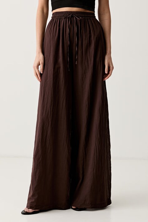 ViCOLO spodnie palazzo damskie bawełniane brązowe high waist TAB0700