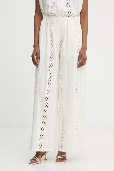 Haveone spodnie wide leg damskie bawełniane beżowe high waist PNO-Q254