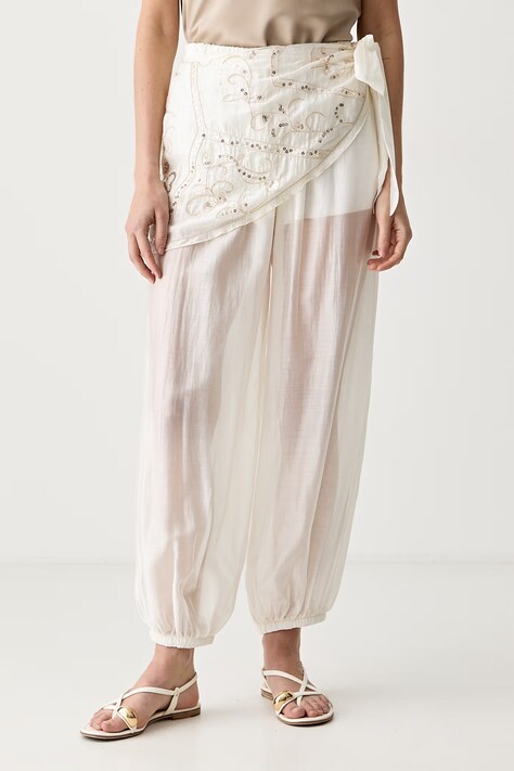 Haveone spodnie damskie z lyocellem beżowe high waist PVS-Q256