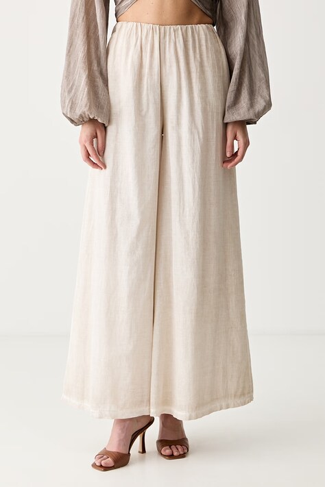Haveone spodnie damskie bawełniane beżowe high waist PFL-Q232