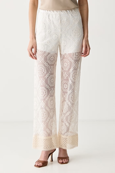 Haveone spodnie straight damskie beżowe high waist PMA-Q252