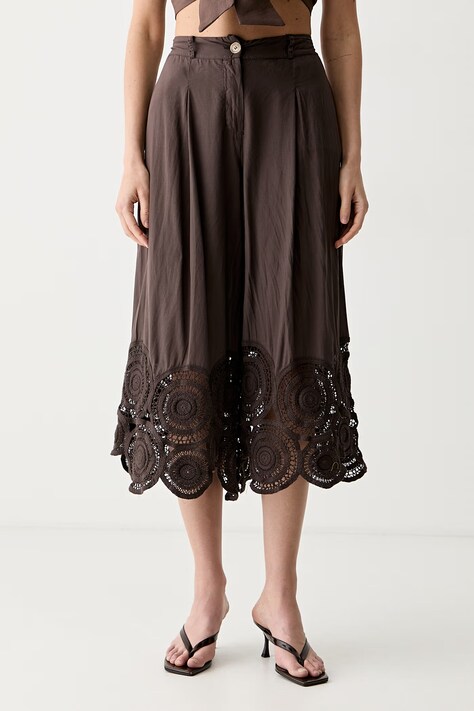 ViCOLO spodnie culottes damskie bawełniane brązowe high waist TAB0753