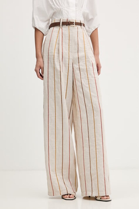 ViCOLO spodnie damskie z dodatkiem lnu beżowe high waist TAB0692