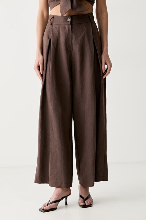 ViCOLO spodnie culottes damskie lniane brązowe high waist TAB0434