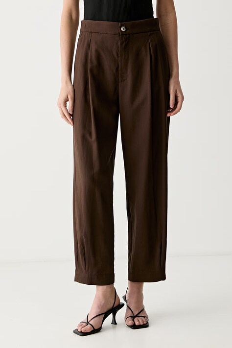 ViCOLO spodnie carrot damskie z wiskozą brązowe high waist TAB0360