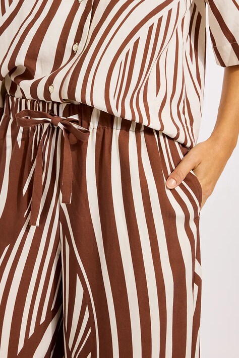 Seafolly kalhoty se širokými nohavicemi dámské Drawcord Wide hnědé regular waist 55541-PA