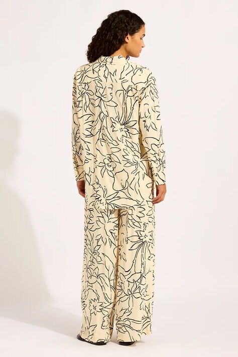 Seafolly kalhoty se širokými nohavicemi dámské z viskózy Drawcord Wide béžové regular waist 55631-PA