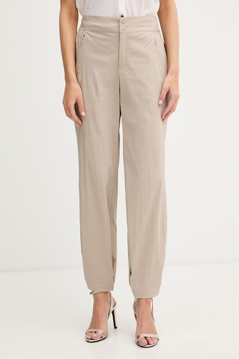 Mos Mosh spodnie straight damskie z bawełną Tahi beżowe high waist 169180