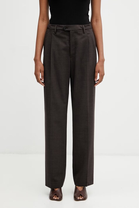 MM6 Maison Margiela прав панталон с вълна дамски кафяв с висока талия S62KB0259.M35733