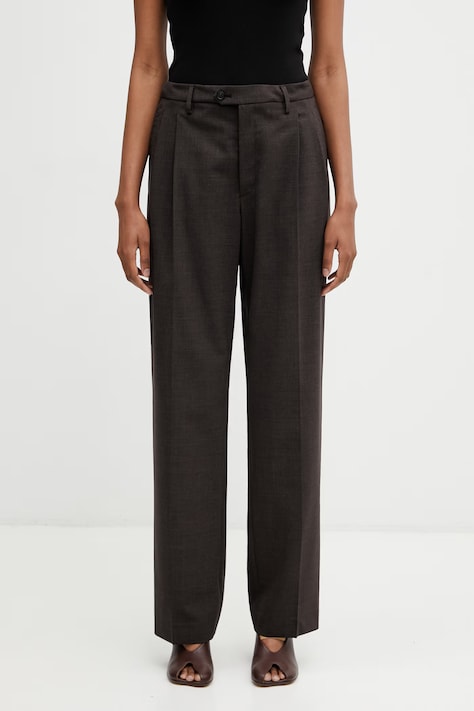 MM6 Maison Margiela прав панталон с вълна дамски кафяв с висока талия S62KB0259.M35733