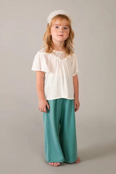 Mayoral spodnie dziecięce kolor turkusowy gładkie 3584