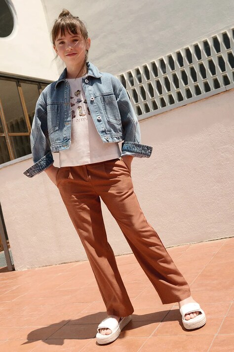 Mayoral spodnie z dodatkiem lnu dziecięce kolor pomarańczowy gładkie 6551