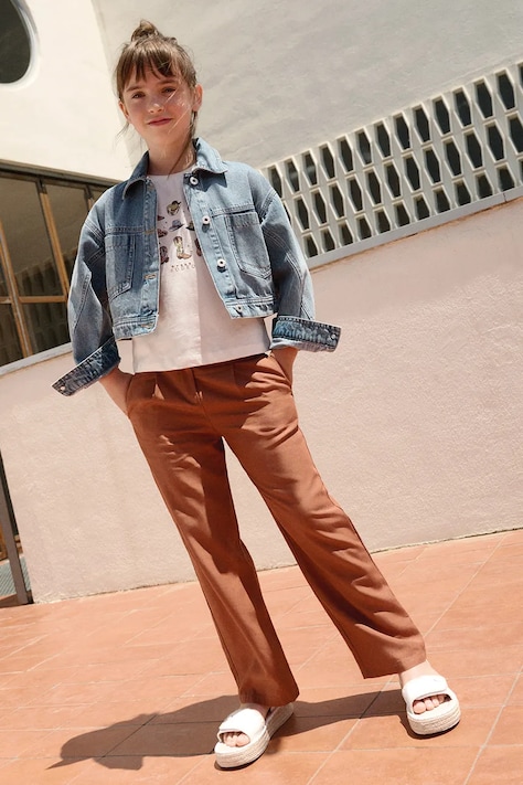 Dječje hlače s dodatkom lana Mayoral boja: narančasta, bez uzorka, 6551