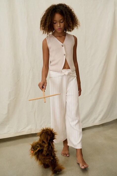 Mayoral spodnie z domieszką lnu dziecięce kolor beżowy wzorzyste 6576