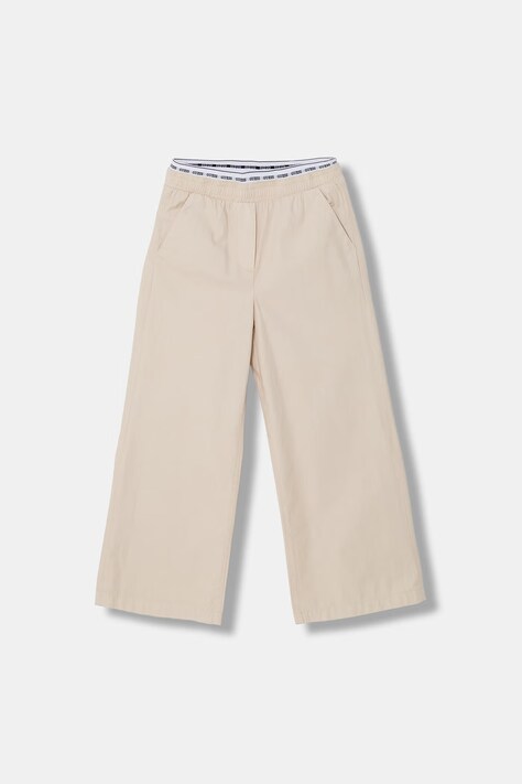 Guess spodnie wide leg dziecięce bawełniane beżowe high waist J6GB06 WHB40