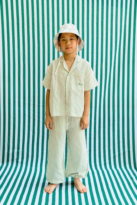 Παιδικό παντελόνι με λινό Tinycottons EMERALD STRIPES PANT χρώμα: άσπρο, SS26-244