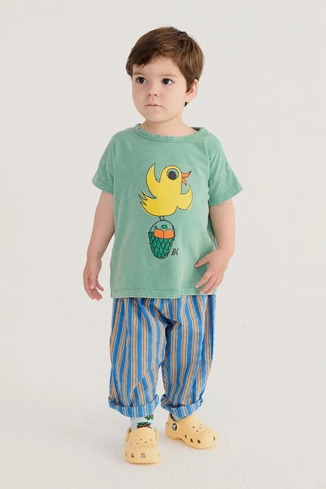 Bobo Choses spodnie bawełniane niemowlęce New Hairline kolor niebieski wzorzyste B126AB072