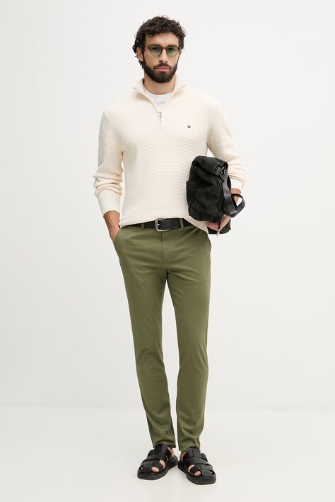 Tommy Hilfiger spodnie slim fit męskie z bawełną zielone MW0MW41924