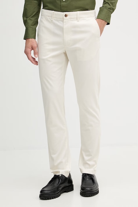 Tommy Hilfiger nohavice chinos pánske bavlnené s elastanom béžové regular waist MW0MW41923