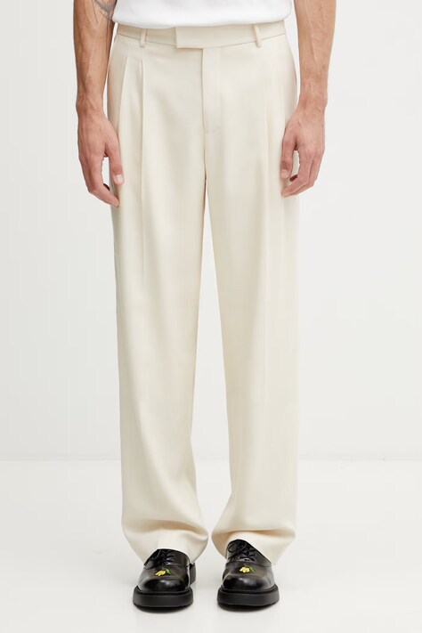 Drôle de Monsieur Golfeur spodnie garniturowe z wiskozą męskie beżowe regular waist K-BP165-VI029-OW