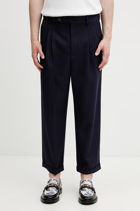 Drôle de Monsieur spodnie z dodatkiem wełny męskie granatowe regular waist K-BP192-PL144-NY