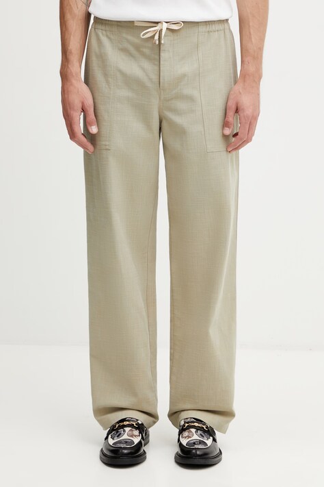 Drôle de Monsieur spodnie z bawełną męskie zielone regular waist K-BP197-CO273-KK