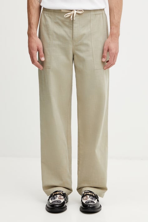 Drôle de Monsieur spodnie z bawełną męskie zielone regular waist K-BP197-CO273-KK