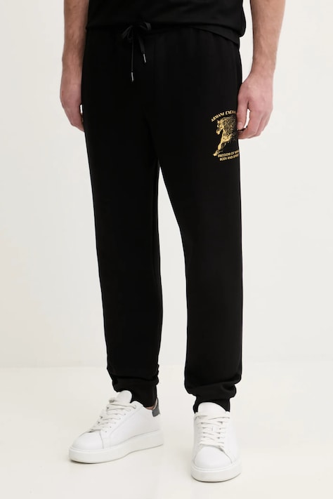 Armani Exchange spodnie dresowe męskie kolor czarny z nadrukiem XM001997 AF10818