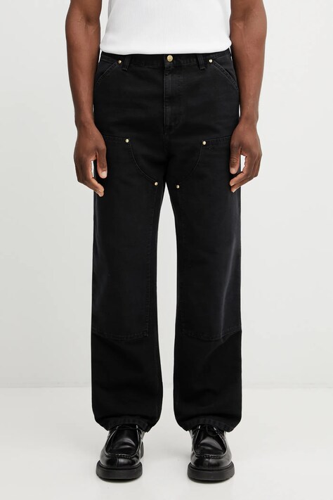 Carhartt WIP spodnie bawełniane Double Knee Pant męskie kolor czarny w fasonie cargo I036274.89B7