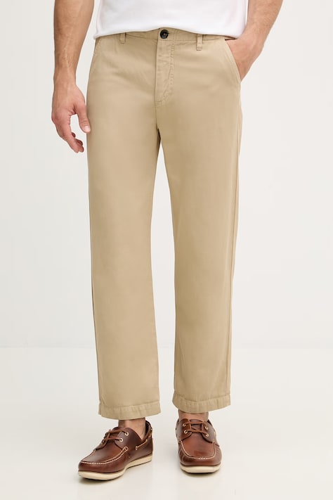 Mos Mosh spodnie męskie z lnem Jesper beżowe regular waist 510380