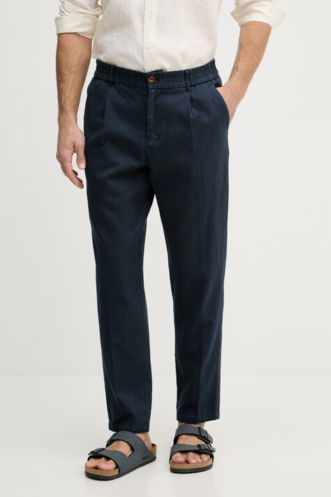 Mos Mosh spodnie męskie z lnem Baldo granatowe regular waist 510150