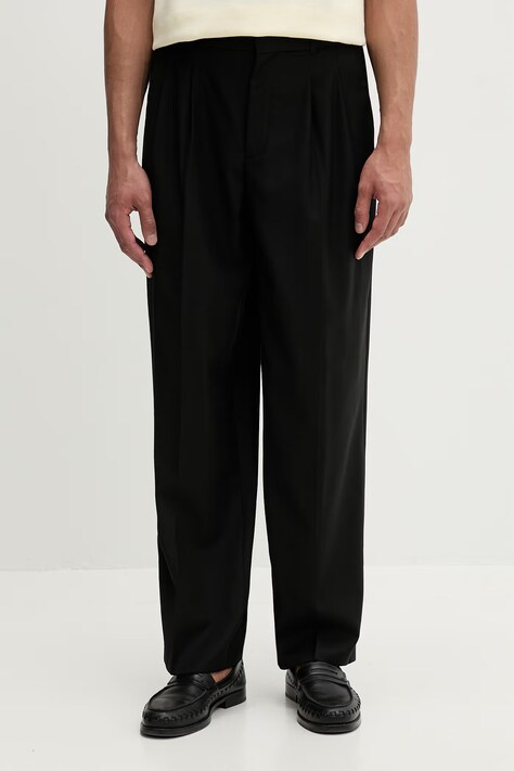 Calvin Klein hlače za muškarce s vunom crne visoki struk LV04LE605G