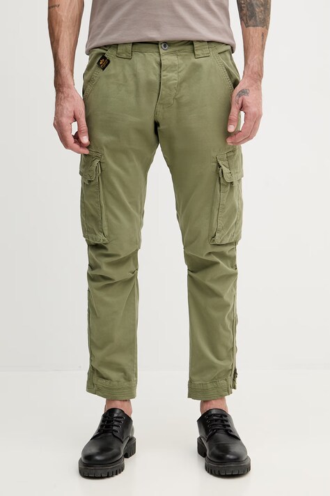Alpha Industries spodnie cargo męskie bawełniane z elastanem Task Force Pant zielone regular waist 106203