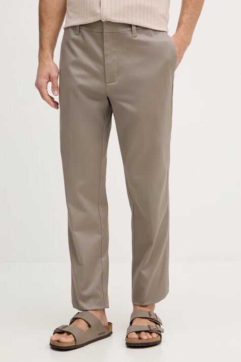 Emporio Armani spodnie regularne męskie bawełniane z elastanem beżowe regular waist