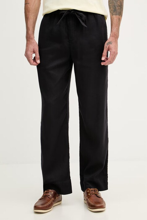 Frescobol Carioca spodnie męskie z lnem czarne 2768.02