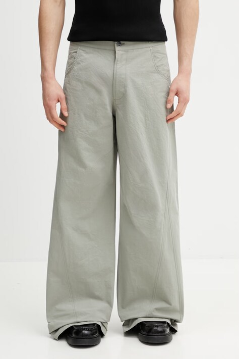HELIOT EMIL spodnie wide leg bawełniane męskie zielone high waist SS26_M_10_232_LDG23