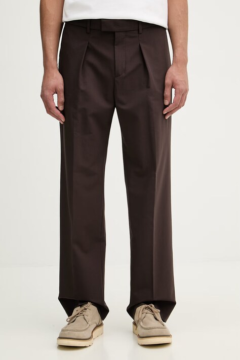 Sisley spodnie garniturowe męskie z dodatkiem wełny brązowe regular waist 49B3SF05Y