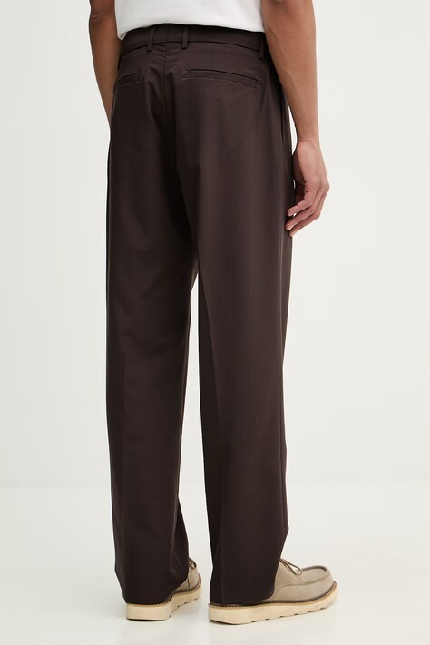 Sisley spodnie garniturowe męskie z dodatkiem wełny brązowe regular waist 49B3SF05Y