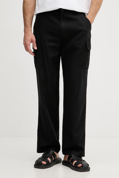 Calvin Klein Jeans cargo hlače moške z lanom črne srednji pas LV04RF611G