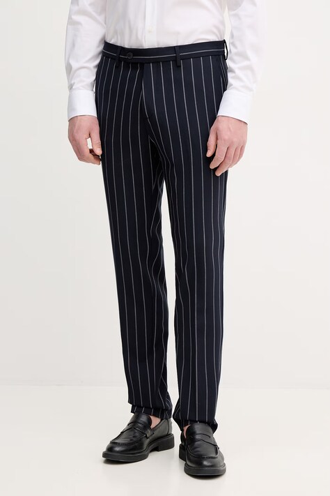 United Colors of Benetton spodnie garniturowe męskie z wiskozą granatowe regular waist 43N4UF060