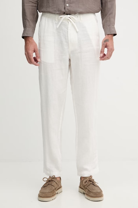 United Colors of Benetton kalhoty pánské lněné bílé regular waist 4AGHUF00M