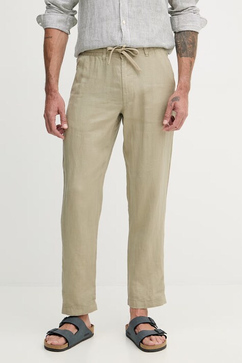 United Colors of Benetton spodnie męskie lniane zielone regular waist 4AGHUF00M