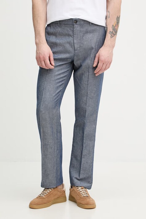 United Colors of Benetton hlače moške z dodatkom lanu modre 4YQSUF03X