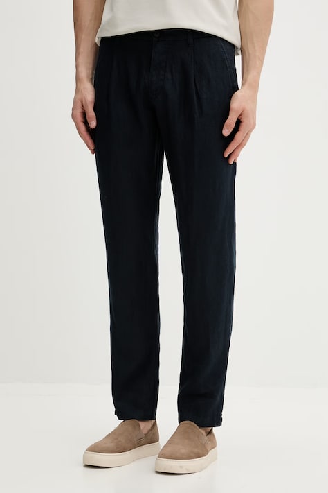 Marc O'Polo Nohavice chinos pánske ľanové tmavomodré regular waist 5000012834