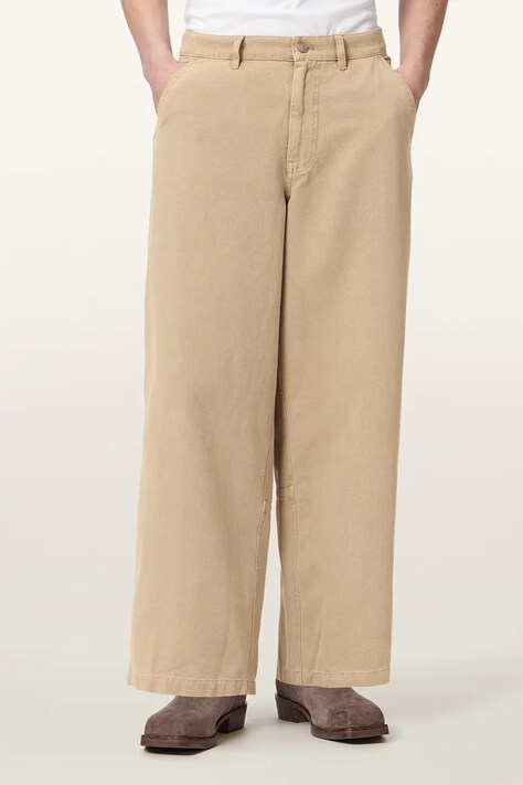 AllSaints spodnie wide leg męskie bawełniane JACKSON brązowe M006TE