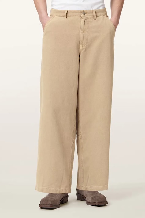 AllSaints spodnie wide leg męskie bawełniane JACKSON brązowe M006TE