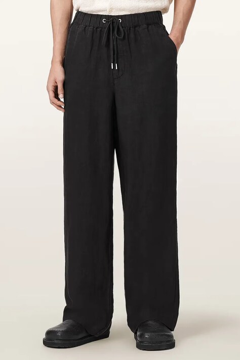 AllSaints spodnie męskie lniane SHARP czarne regular waist M023TE