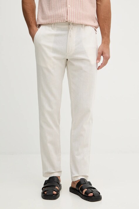 Lindbergh spodnie z dodatkiem lnu męskie kolor beżowy proste 30.008003