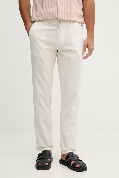 Lindbergh spodnie z dodatkiem lnu męskie kolor beżowy proste 30.008003