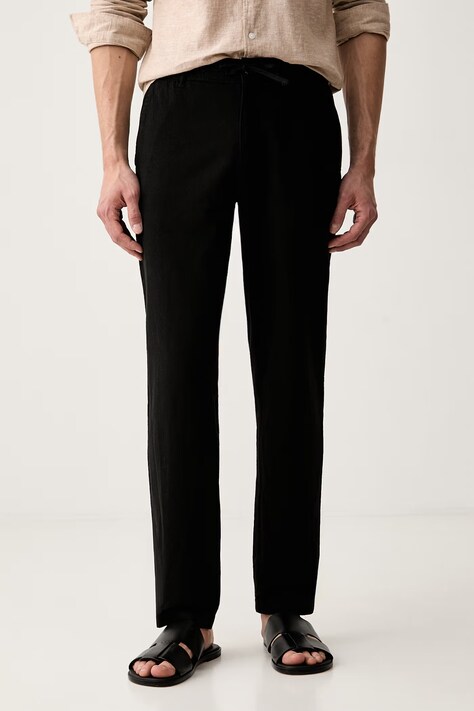 Lindbergh spodnie męskie z lnem czarne regular waist 30.008003